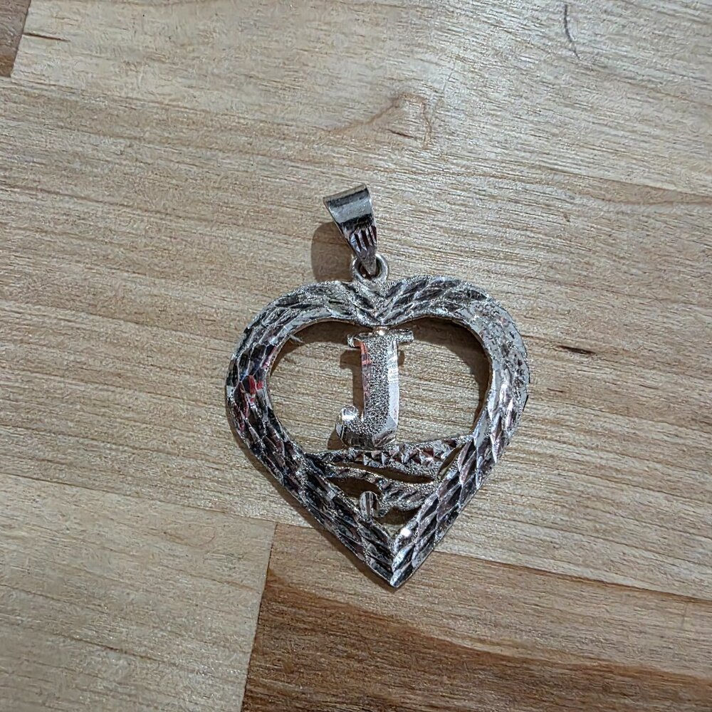 Initial "J" Heart Pendant ~ NO Chain ~ Silver